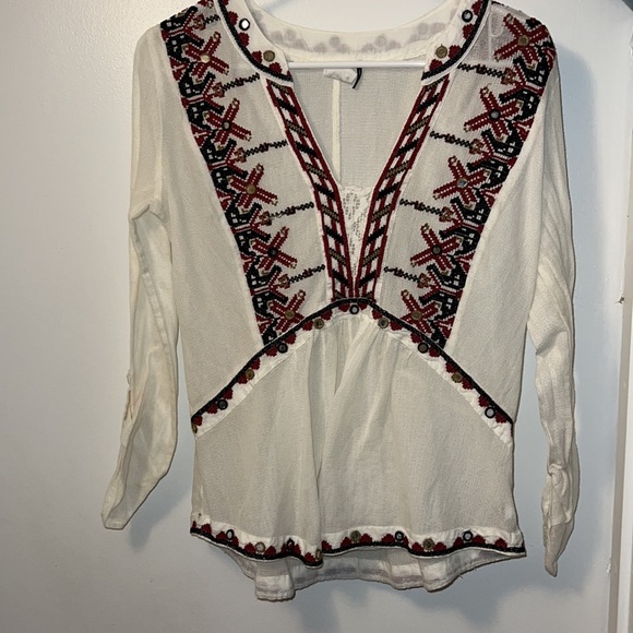 Anthro Akemi + Kin Embroidered Sheer Peasant Top - Picture 8 of 9